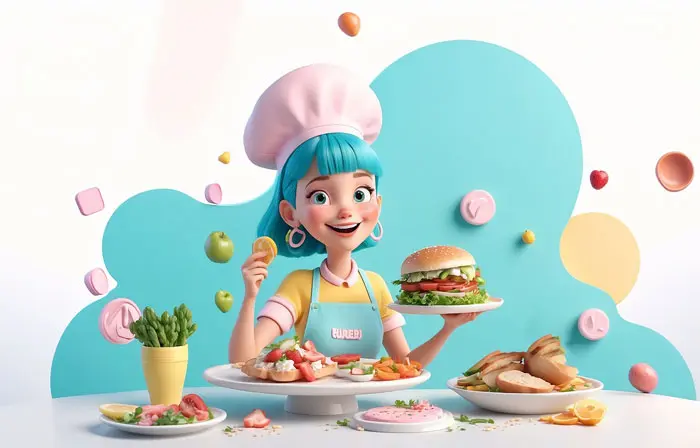 Burger Chef Girl 3D Cartoon Character Art Illustration